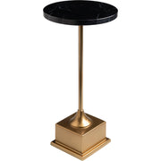 Surya Mildura Modern Black Marble Top with Metallic Brass Base Round Drink Table