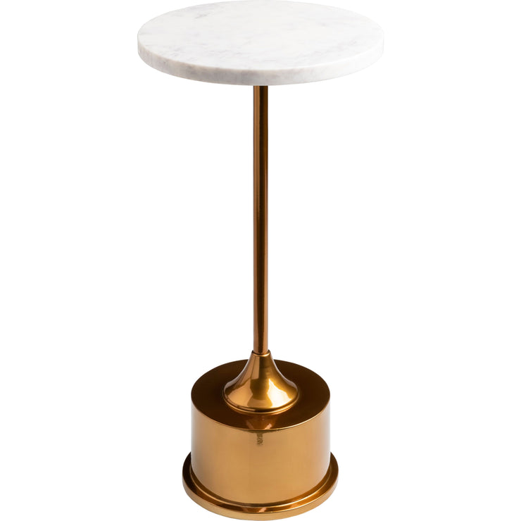 Surya Mackay Modern White Marble Top with Gold Base Round Drink Table