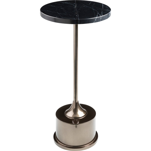Surya Mackay Modern Black Marble Top with Metallic Base Round Drink Table