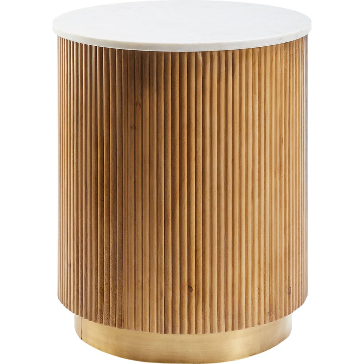 Surya Nems Modern White Marble Top with  Natural Mango Wood Round Side Table