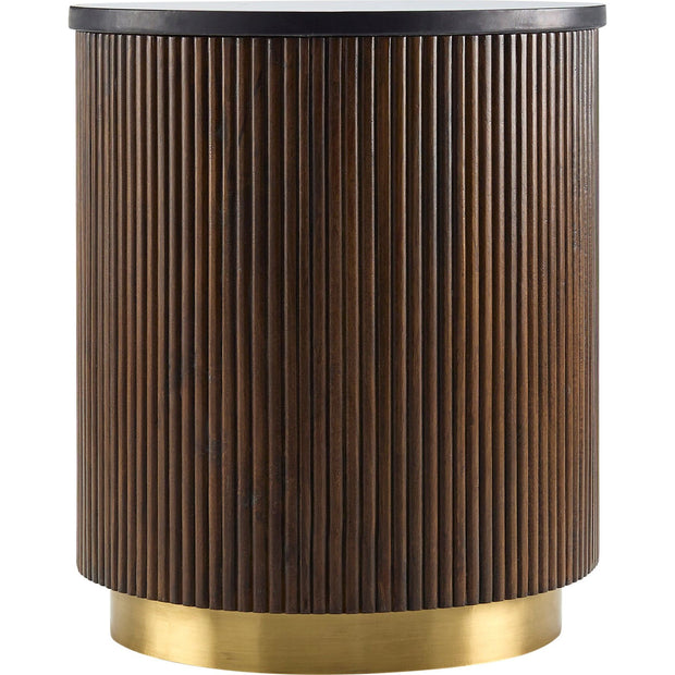 Surya Nems Modern Black Marble Top with Dark Brown Mango Wood Round Side Table