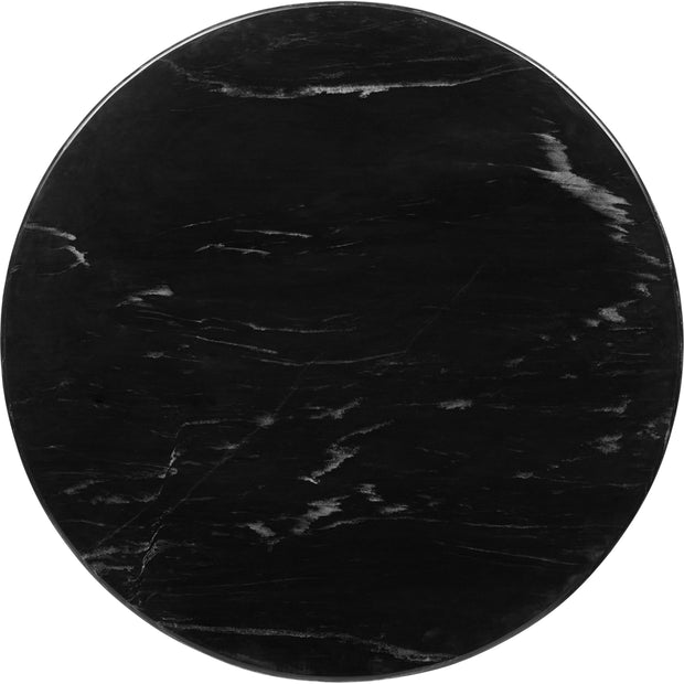 Surya Nems Modern Black Marble Top with Dark Brown Mango Wood Round Side Table