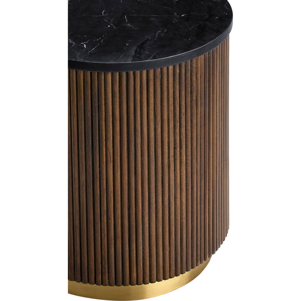 Surya Nems Modern Black Marble Top with Dark Brown Mango Wood Round Side Table