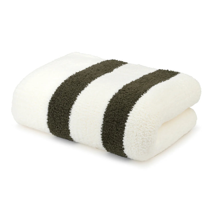 Kashwere Ultra Plush Creme and Dark Olive 2 Stripe Throw