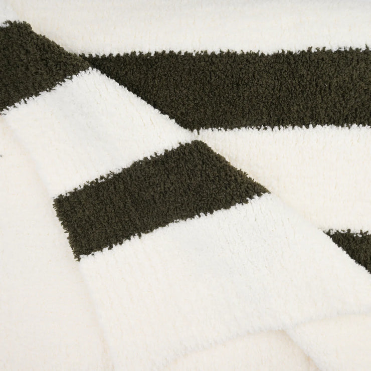 Kashwere Ultra Plush Creme and Dark Olive 2 Stripe Throw
