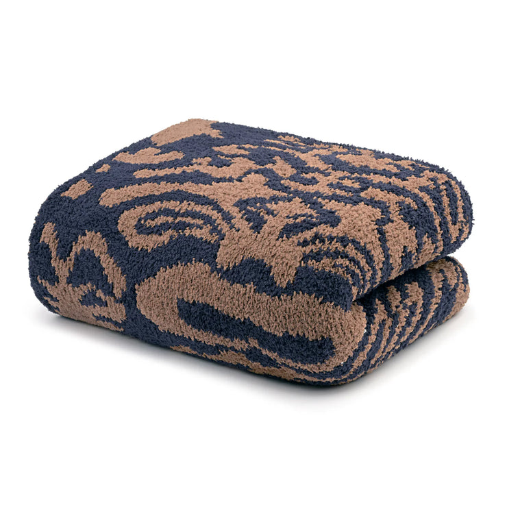 Kashwere Ultra Plush Dark Navy and Praline Damask Throw
