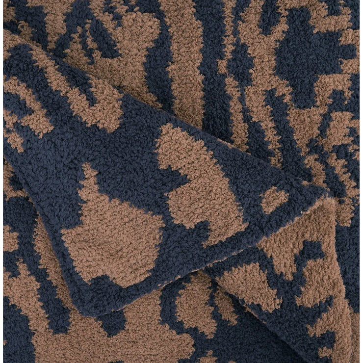 Kashwere Ultra Plush Dark Navy and Praline Damask Throw
