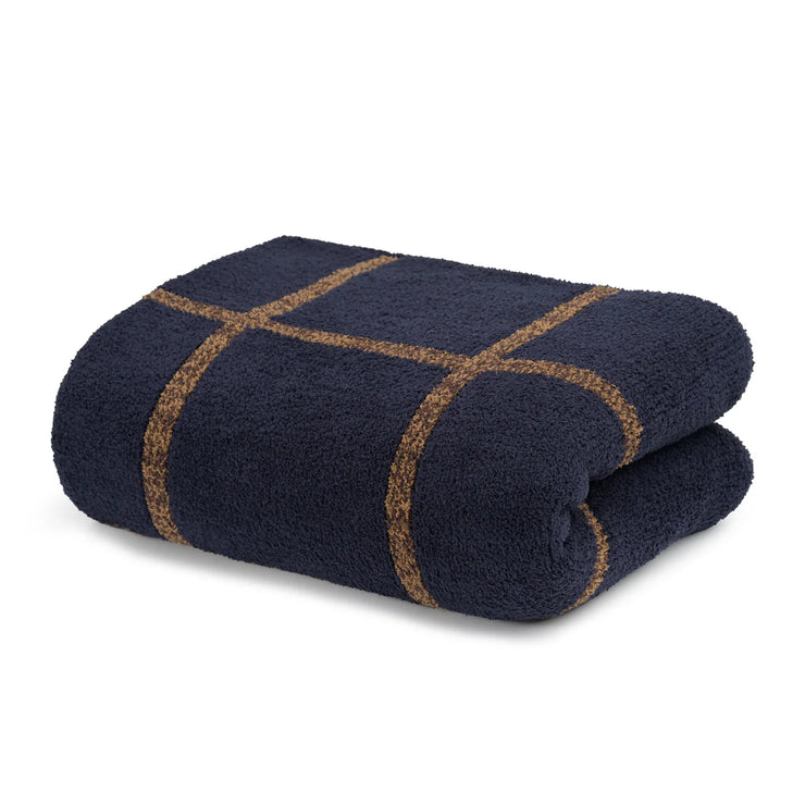 Kashwere Ultra Plush Window Pane Heathered Throw in Dark Navy, Walnut and Praline