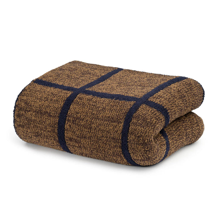 Kashwere Ultra Plush Window Pane Heathered Throw in Dark Navy, Walnut and Praline