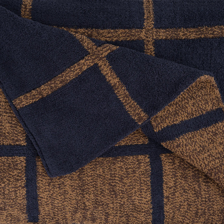 Kashwere Ultra Plush Window Pane Heathered Throw in Dark Navy, Walnut and Praline