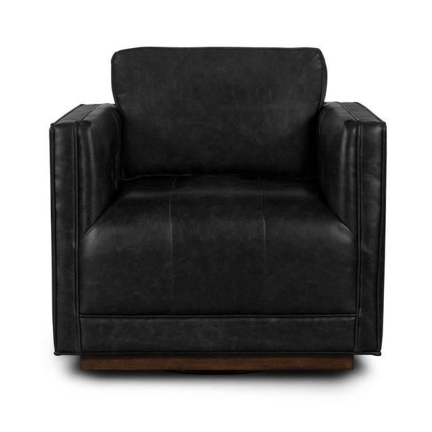 Four Hands Kiera Swivel Chair ~ Sonoma Black Top Grain Leather