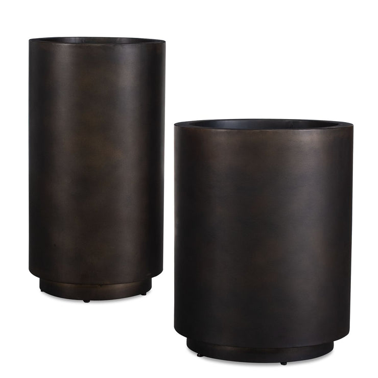 Uttermost Volcan Set of 2 Matte Bronze Iron Planters ~ Indoor and Outdoor Use