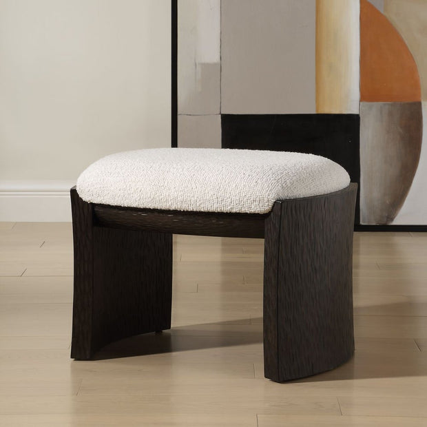Uttermost Port Walnut Small Bench With White Upholstered Seat Cushion
