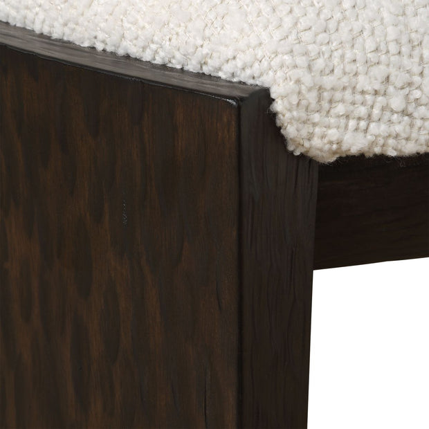 Uttermost Port Walnut Small Bench With White Upholstered Seat Cushion