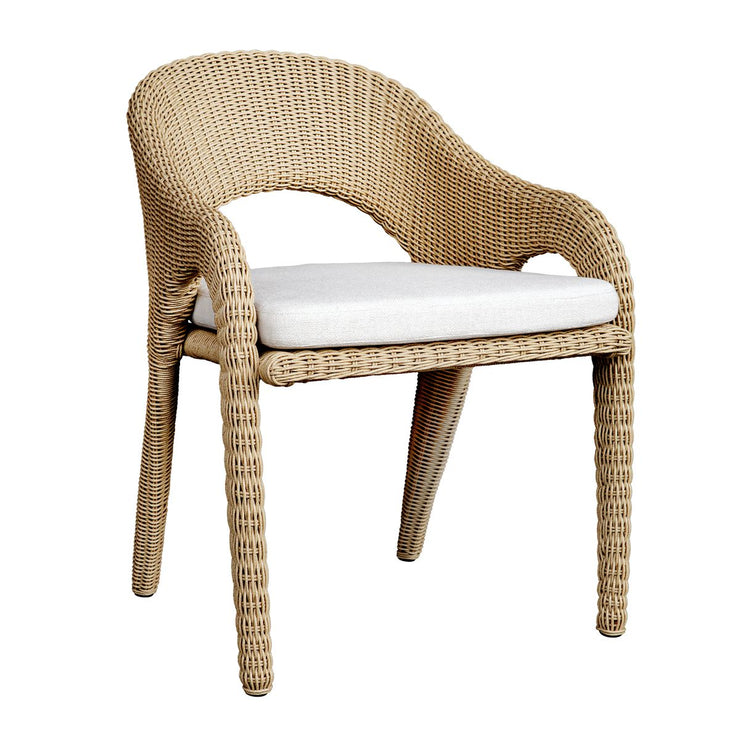 Uttermost Kavali Honey All Weather Wicker Outdoor Dining Chair With Oyster White Cushion