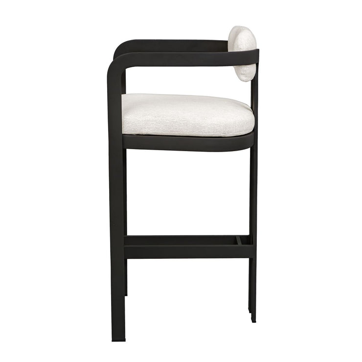 Uttermost Kalmar Java Black Outdoor Bar Stool With Oyster White Fabric Plush Seat Cushion