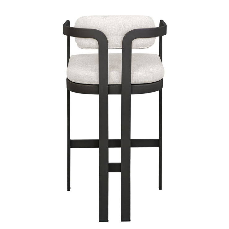 Uttermost Kalmar Java Black Outdoor Bar Stool With Oyster White Fabric Plush Seat Cushion