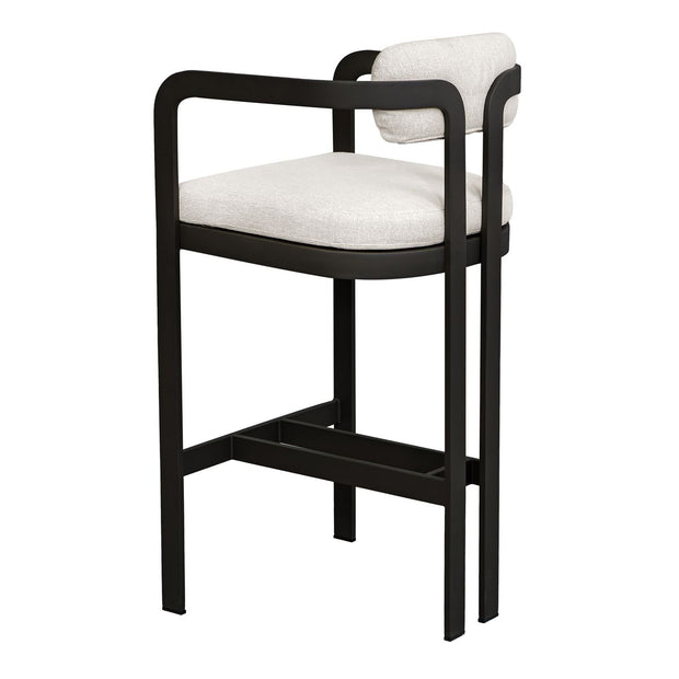 Uttermost Kalmar Java Black Outdoor Bar Stool With Oyster White Fabric Plush Seat Cushion