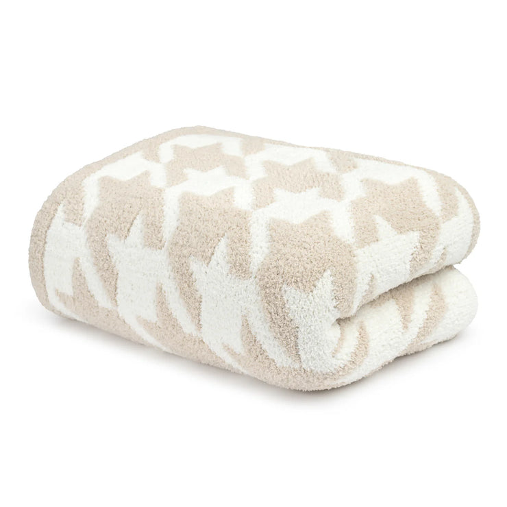 Kashwere Large Houndstooth Linen and Creme Throw Chenilla Cloud