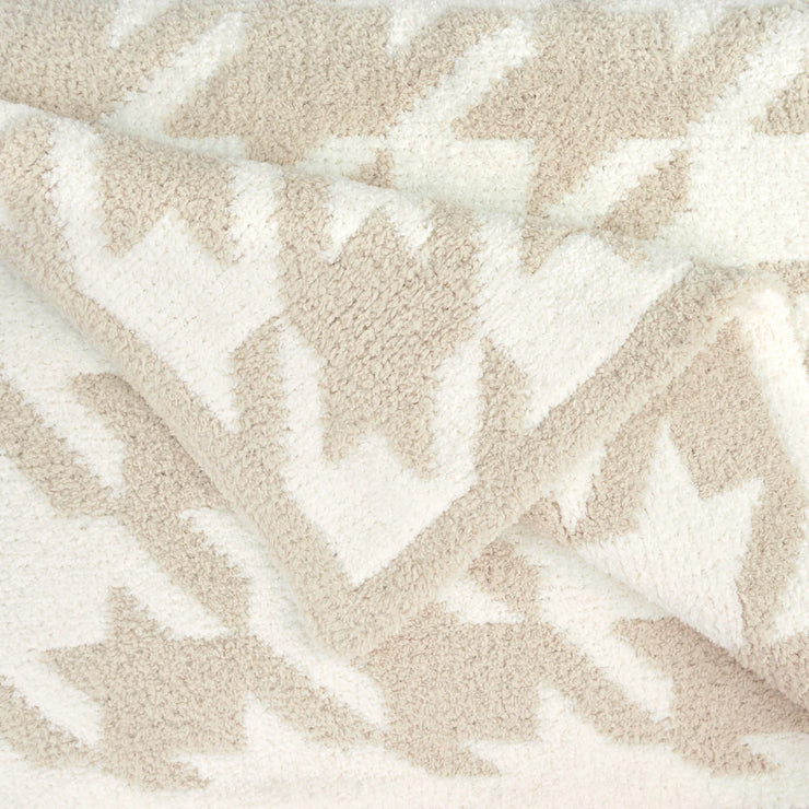 Kashwere Large Houndstooth Linen and Creme Throw Chenilla Cloud