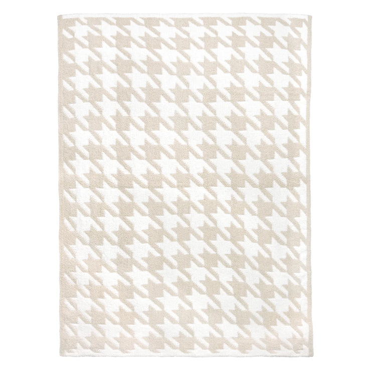 Kashwere Large Houndstooth Linen and Creme Throw Chenilla Cloud