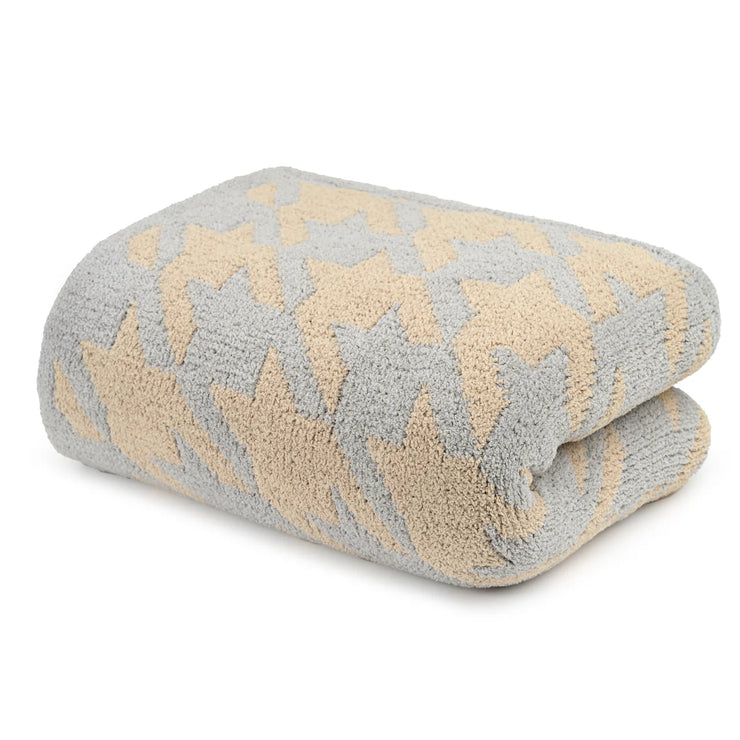 Kashwere Large Houndstooth Stone and Wheat Throw Chenilla Cloud