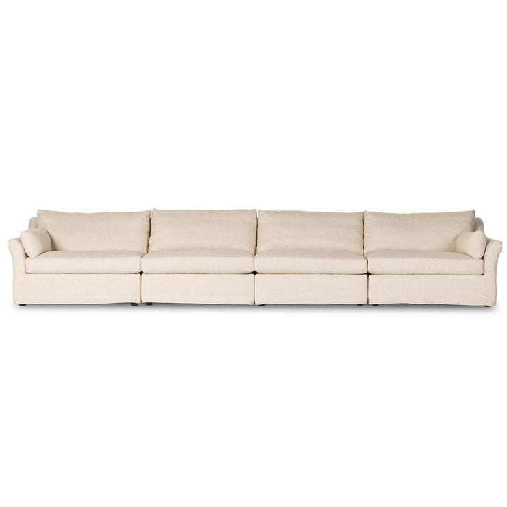 Four Hands Delray 4 Piece Slipcovered Sectional Sofa ~ Evere Creme Performance Fabric Slipcover