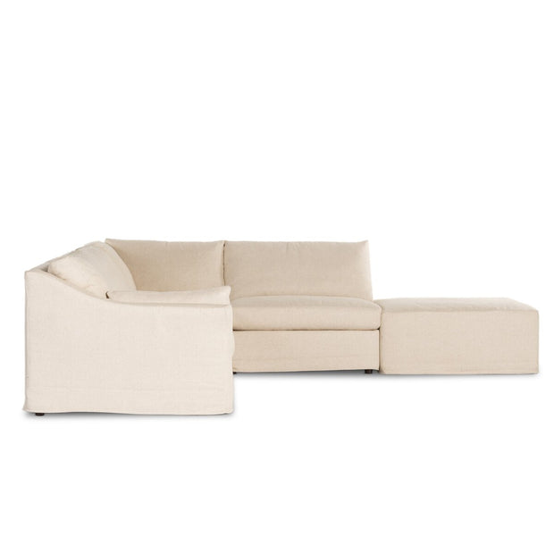 Four Hands Delray 4 Piece Left Arm Slipcovered Sectional With Ottomam ~ Evere Creme Performance Fabric Slipcover