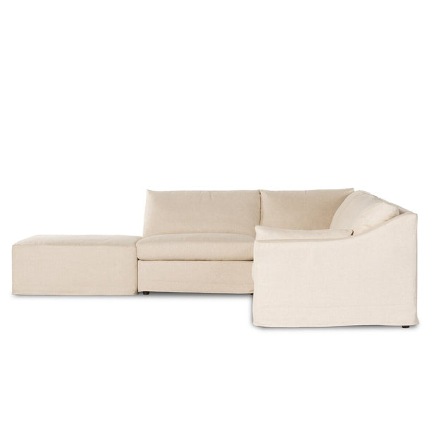 Four Hands Delray 4 Piece Right Arm Slipcovered Sectional With Ottomam ~ Evere Creme Performance Fabric Slipcover