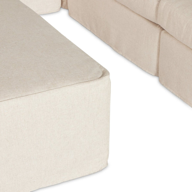 Four Hands Delray 8 Piece Slipcovered Sectional With Ottoman ~ Evere Creme Performance Fabric Slipcover