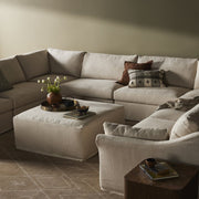 Four Hands Delray 8 Piece Slipcovered Sectional With Ottoman ~ Evere Creme Performance Fabric Slipcover