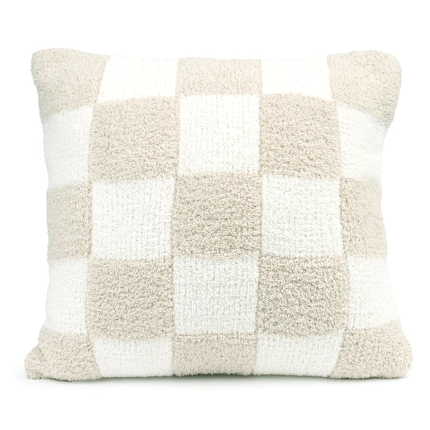 Kashwere Ultra Soft Creme with Linen 20 x 20 Plush Check Pillow