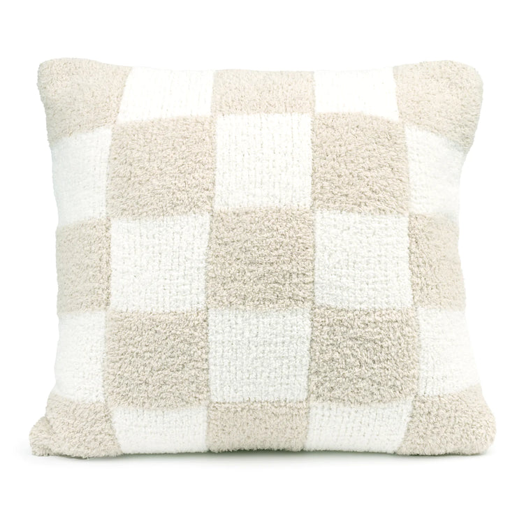 Kashwere Ultra Soft Creme with Linen 20 x 20 Check Pillow