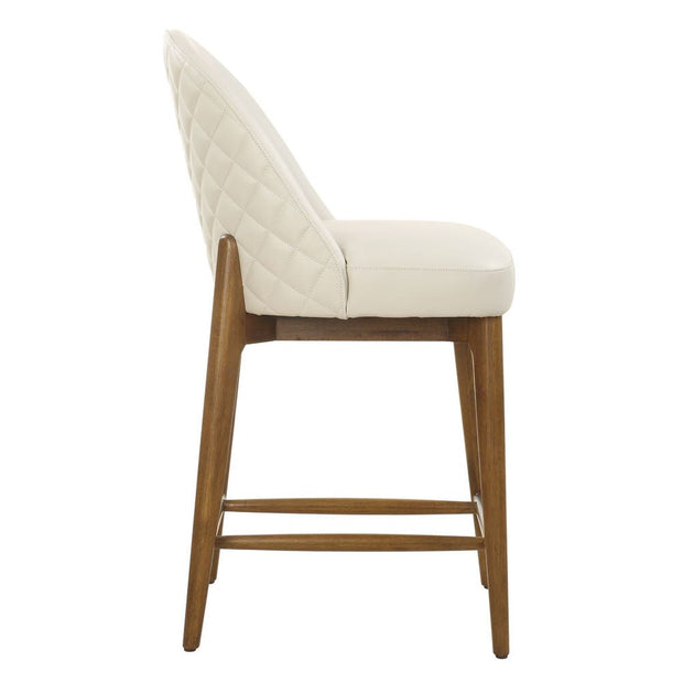 Uttermost Stitches Ecru Pebbled Leather Diamond Tufted Counter Stool