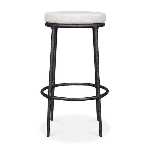 Uttermost Thayer Java Black Outdoor Bar Stool With Oyster White Cushioned Seat