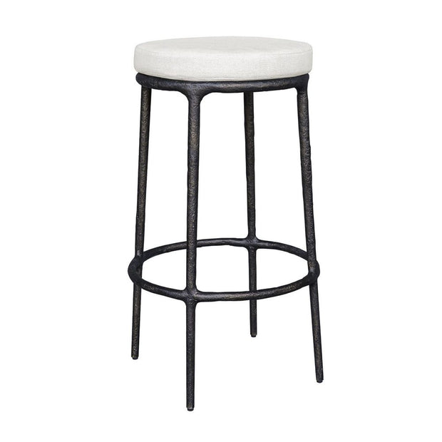 Uttermost Thayer Java Black Outdoor Bar Stool With Oyster White Cushioned Seat