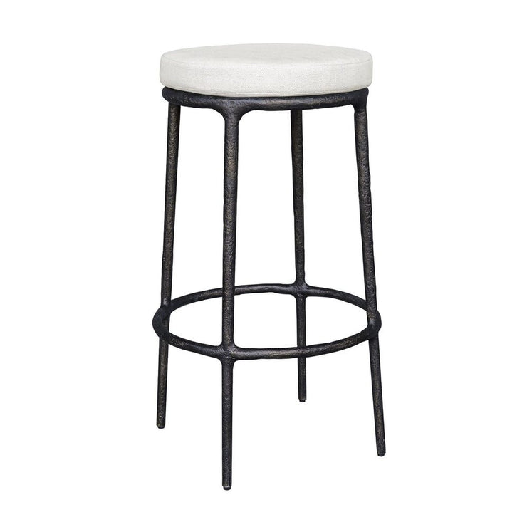 Uttermost Thayer Java Black Outdoor Bar Stool With Oyster White Cushioned Seat