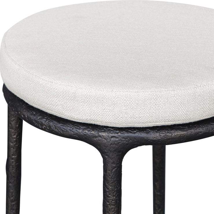 Uttermost Thayer Java Black Outdoor Bar Stool With Oyster White Cushioned Seat