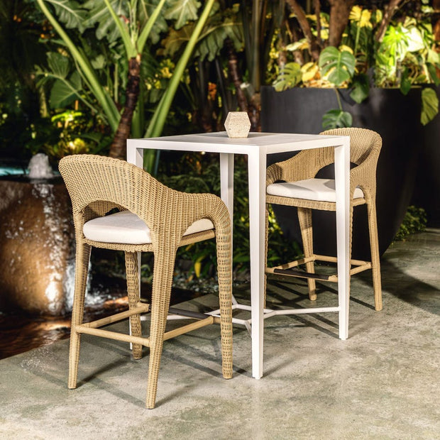 Uttermost Kavali Honey All Weather Wicker Outdoor Counter Stool With Oyster White Plush Cushion