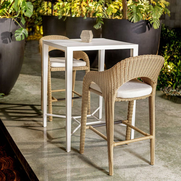 Uttermost Kavali Honey All Weather Wicker Outdoor Counter Stool With Oyster White Plush Cushion