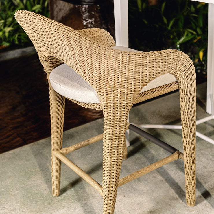 Uttermost Kavali Honey All Weather Wicker Outdoor Counter Stool With Oyster White Plush Cushion