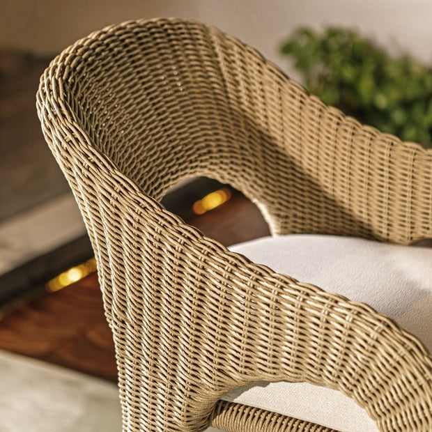 Uttermost Kavali Honey All Weather Wicker Outdoor Counter Stool With Oyster White Plush Cushion