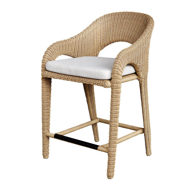 Uttermost Kavali Honey All Weather Wicker Outdoor Counter Stool With Oyster White Plush Cushion