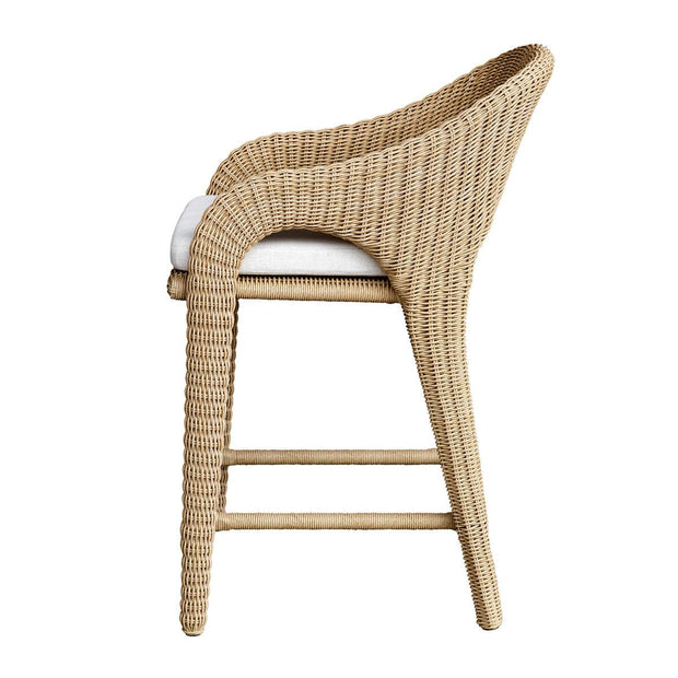Uttermost Kavali Honey All Weather Wicker Outdoor Counter Stool With Oyster White Plush Cushion