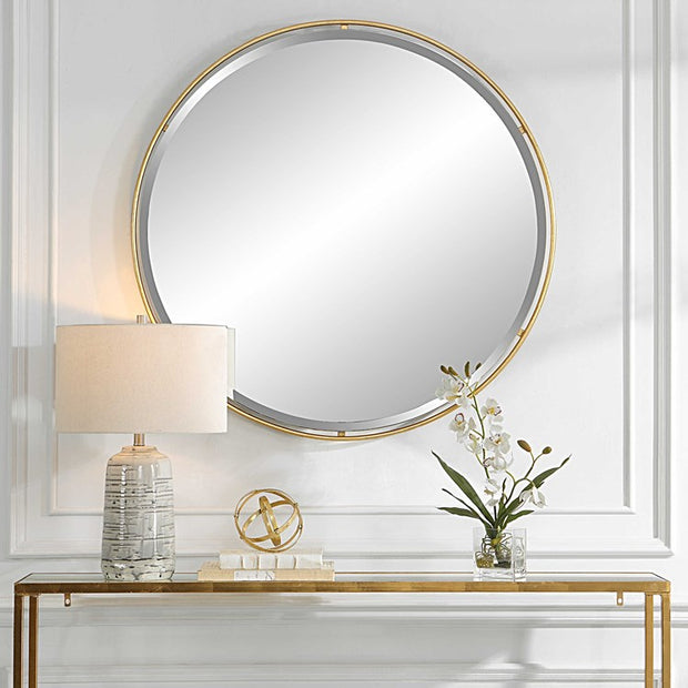 Uttermost Canillo Antiqued Gold Leaf Round Mirror