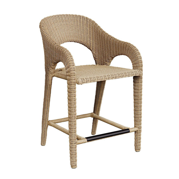 Uttermost Kavali Honey All Weather Wicker Outdoor Counter Stool With Oyster White Plush Cushion