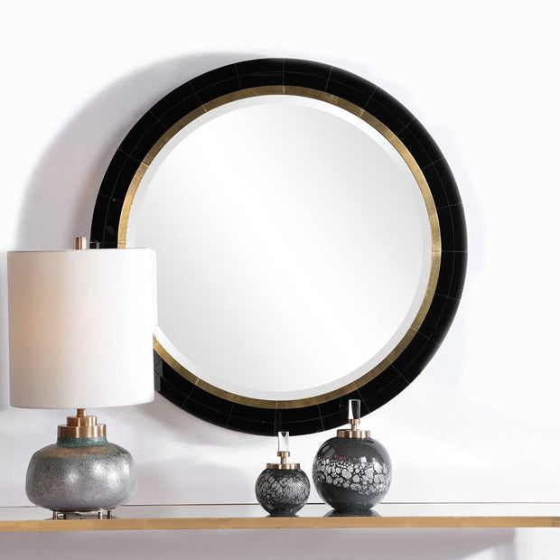 Uttermost Nayla Black and Antique Brass Round Mirror