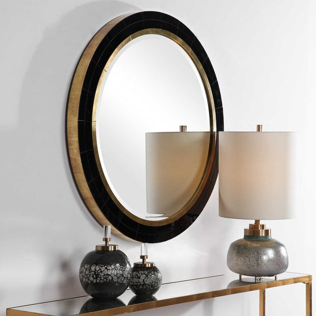 Uttermost Nayla Black and Antique Brass Round Mirror