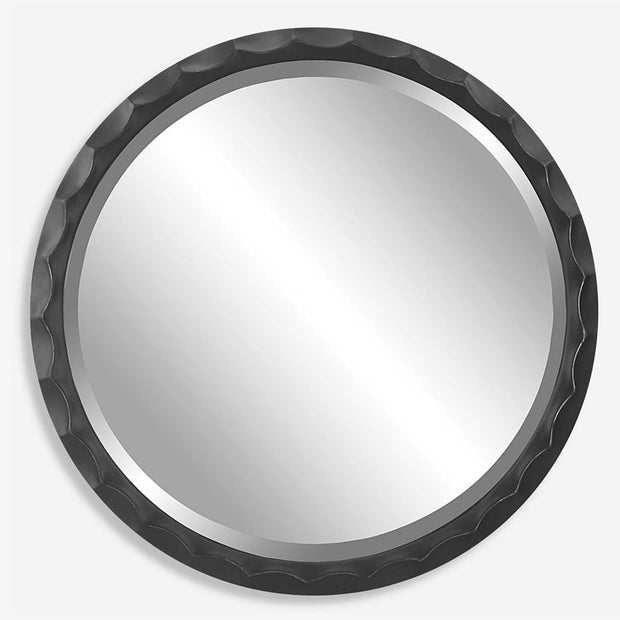 Uttermost Scalloped Edge Aged Black Round Mirror