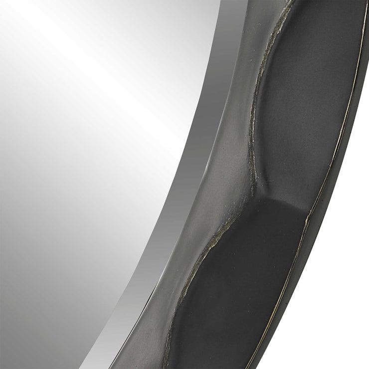 Uttermost Scalloped Edge Aged Black Round Mirror